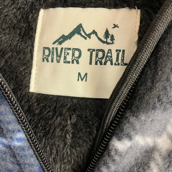 Men’s Fleece Hoodie Jacket, Medium, Blue/Black Plaid, NWT, by River Trail - Picture 3 of 5